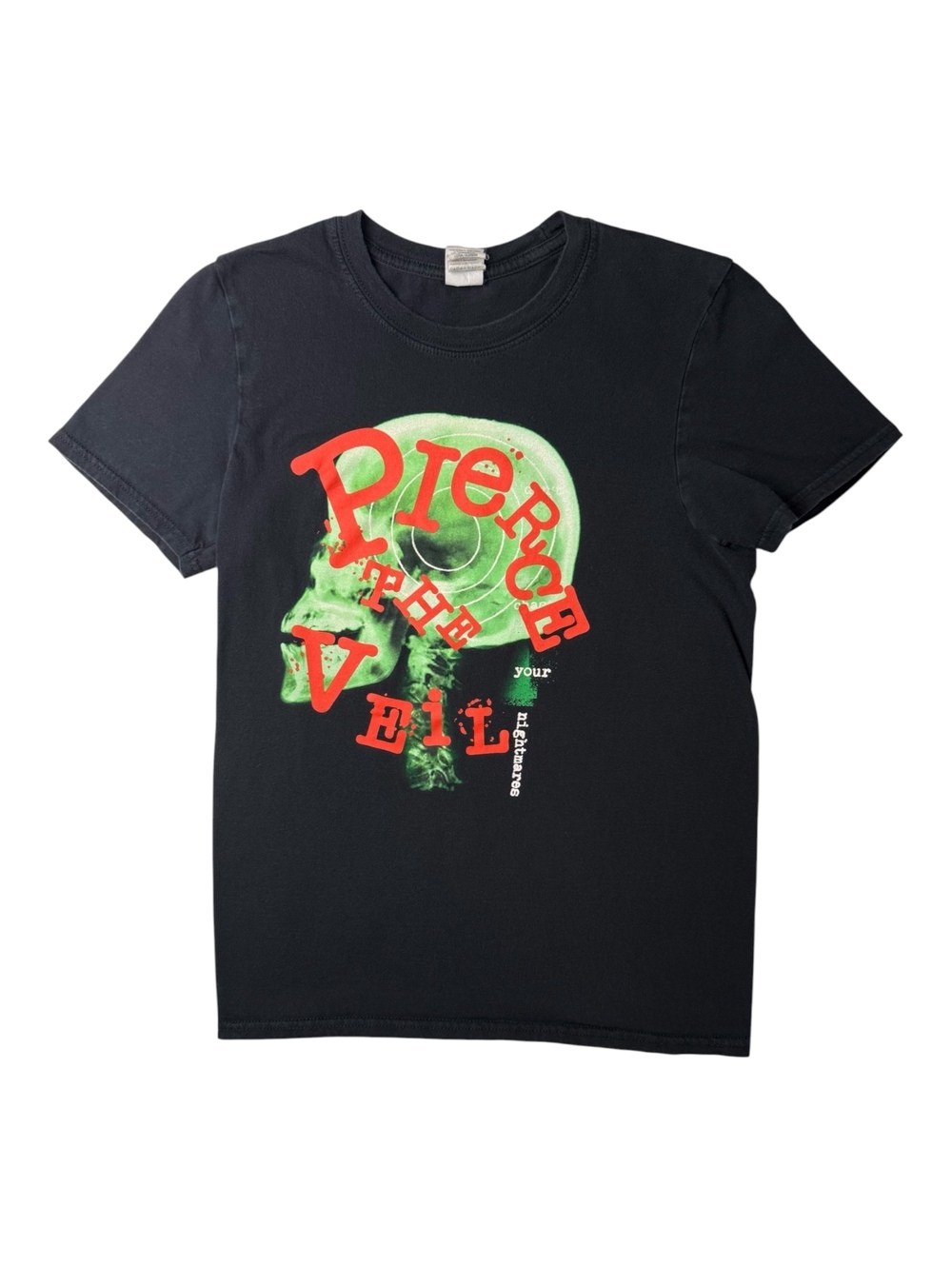 Pierce the Veil Black Tee w/ Green Skull Graphic & “Your Nightmares” Text